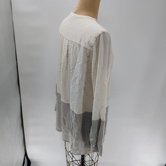 VINCE Colorblock Silk Top Blouse Tunic Sz 12 100% silk long sleeve - Picture 9 of 13